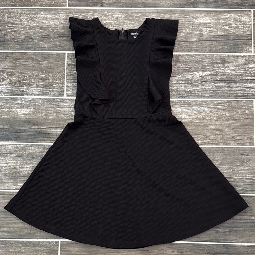 Zunie Black Kids Dress with Ruffle Detail